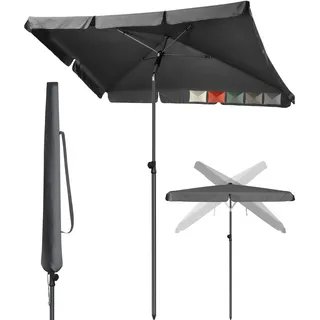 Menz Sonnenschirm Balkon inkl. Sonnenschirmhülle - UPF 50+ Sonnenschirm rechteckig für Sonnenschutz auf Balkon und Terrasse, 200 x 125 cm Balkonschirm rechteckig stabil, mit Knickfunktion, Anthrazit