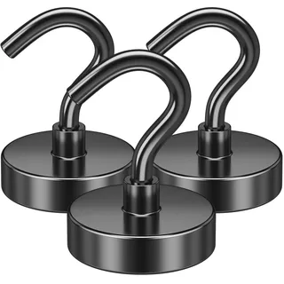 FINDMAG Magnethaken Extra Stark 18 kg, 3 Stück, Magnetische Haken mit Neodym Magnet, Magnet Haken für Werkstatt & Spind Organizer, Wohnwagen, Camping & Kreuzfahrt