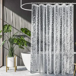 Anti-Schimmel Duschvorhang - 100% EVA Duschvorhang mit 12 Ringe und 3 Magnete Unten, Wasserdichte Badvorhang für Badewanne - 180x200cm - Transparent