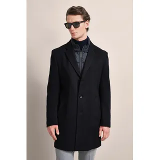 Kurzmantel BUGATTI, Herren, Gr. 58, blau (marine), 57% Viskose, 34% Polyester, 8% Polyurethan, 1% Elasthan, unifarben, elegant, normal, Langarm normaler Saum, Mäntel, mit Westenfake