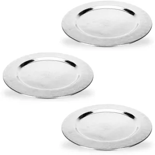 3er-Set Platzteller Edelstahl Ø 35 cm silberner Dekoteller Weihnachten Servierteller rund Dekoplatte Metallteller Deko Unterteller Silber Deko Teller Silberteller für Kerzen Edelstahl Platzteller