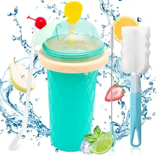 Slush Becher Silikon Squeeze Cup Slush Eis Becher zum Kneten Smoothie Pinch Ice Cup DIY Slushy Maker Cup Gefrorene Maker Smoothie Becher Sommer-Slush Cup mit Strohhalmlöffel für Leckeres Slush Eis