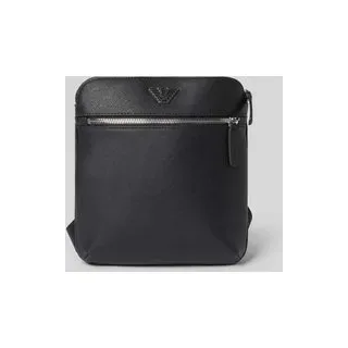 Umhängetasche mit Logo-Applikation in Leder-Optik, Black, 1