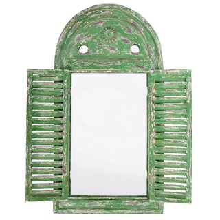Esschert Design Wandspiegel, Garderobenspiegel im Louvre Stil, verwittertes grün mit Fensterläden, ca. 39 cm x 55 cm