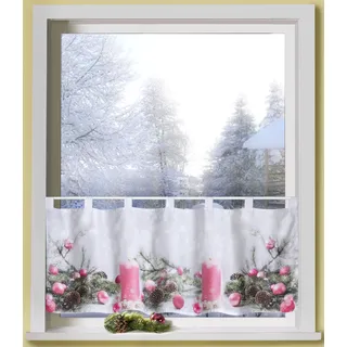 Scheibengardine WECKBRODT "Rosa Kerzen" Gr. 1, bunt (multi), B:120cm H:45cm, Microfaser, Polyester, Gardinen, Bistro, Microsatin, Weihnachten, HxB 45x120cm, Gardine, Store