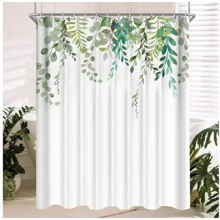 Lerores Duschvorhang Duschvorhang 180x180 Antischimmel Textil Wasserdicht Laubmuster 12 grün