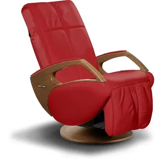 Massagesessel Fernsehsessel KEYTON Domo | Leder rot | Holzelement Walnuss