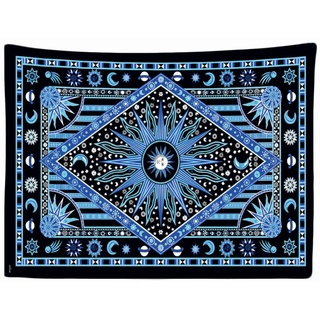 Ulticool - Wandteppich Tapestry Dekoration Wohnung - Böhmischer Blauer Hippie Sonne Mond - 200 x 150 cm groß - Wandtuch Wandbehänge - Accessoires für Schlafzimmer Wohnzimmer Kinderzimmer