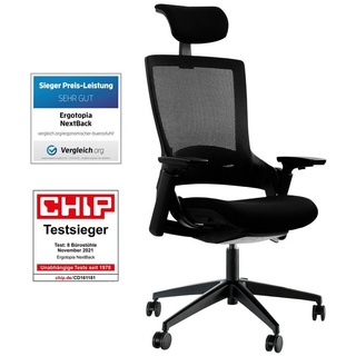 Ergotopia Bürostuhl ergonomischer Schreibtischstuhl NextBack, Drehstuhl mit 3D Armlehnen & verstellbarer Kopfstütze schwarz