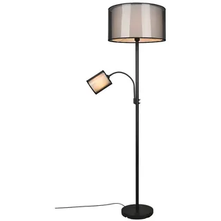 TRIO Leuchten LED Stehlampe mit Leselampe & Stoffschirm Höhe 174cm, dimmbar, LED wechselbar, Warmweiß, moderne Steh-Leuchte zum Lesen, Wohnzimmer Lese-Ecke schwarz|weiß