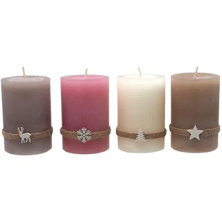 Adventskerzen Kerzen Stumpenkerzen Rosa Beige Creme Taupe Weihnachten Deko 4 Stk