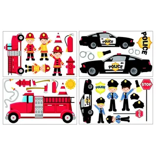 Samunshi® 34x Wandtattoo Feuerwehr Polizei Set Wandbilder Kinderzimmer Deko Junge Wandtattoo Kinderzimmer Mädchen Wandsticker 4x 16x26cm