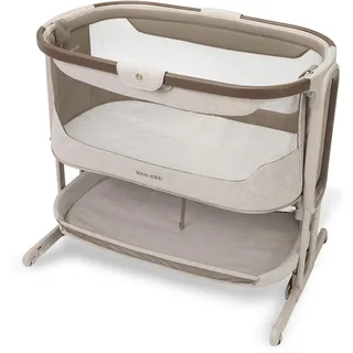 Maxi Cosi Iora Select Baby Stubenbett, 0–6 Monate (9 kg), Faltbares Beistellbett Schaukelnd/Schaukelbett, CloudCore-Matratze 3 cm, 5 Höhenstufen, 4 Leichtgängige Rollen, Easy Slide, Elegance Truffle