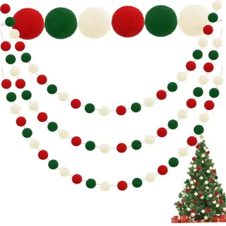3 Packs Weihnachten Filzkugel Girlande DIY Kit mit rot weißen grünen Pompomperlen und 9, 8 -Fuß -Schnur, hängende Filzgirland