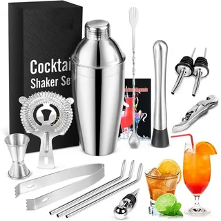 LA CUTE Cocktail-Set Edelstahl Cocktail Shaker Set 14-teilig mit Bar-Tools, Cocktailrezepte, (Cocktail Shaker Bar-Set 14-teilig mit Zubehör für Mixen & Geschenkbox, 14-tlg., 14-teiliges Edelstahl Cocktail Shaker Set für Zuhause & Bar), Auslaufsicher, spülmaschinenfest, kratzfest, edle Geschenkbox