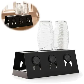 LS-LebenStil Flaschenständer Metall 3-Fach Schwarz passend für Sodastream Crystal Flaschen - mit Abtropfschale - ausziehbar - Abtropfständer Abtropfgestell Flaschenhalter für Emil Flaschen