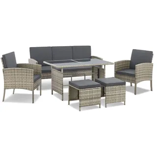 Juskys Polyrattan Gartenmöbel Sitzgruppe Turin Grau Meliert