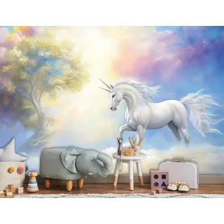 Vlies Fototapete Kinderzimmer 150x105 Cm Einhorn - Fototapeten Tapeten Für Kinder Mädchen - Kindertapete - Kinderzimmertapete Fantasie Tiere Wolken Baum, Wallarena