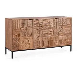 Sideboard Kindia aus Mangoholz, handgefertigte Schnitzereien, Retro Chic, braun, 145 cm