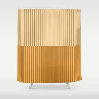 Duschvorhang 240x200 cm Braun Gelb Streifen Duschvorhang Einfach Design modernes Textil Anti-schimmel Wasserdicht Waschbar Badvorhang für Badezimmer Badewannen Toilette mit 12 Haken