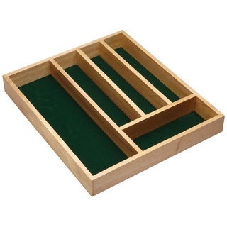 KitchenCraft Besteckkasten, Holz mit grüner Filzeinlage, 5 Fächer, 36 cm x 31 cm x 4,5 cm