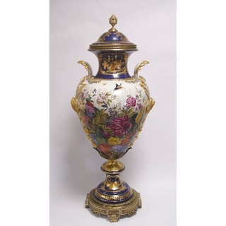 Casa Padrino Luxus Porzellan Vase mit Deckel H. 93 cm - Barock Dekoration