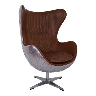 Design Schalensessel Saltum Whiskey Brown Leder Aluminium Sessel