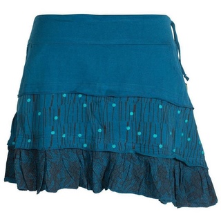 Vishes Rüschenrock Asymmetrischer Rock mit Rüschen, Taschen, Blümchen Ethno, Goa, Hippie, Festival Style blau 48