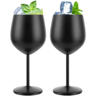 SHUESS Weingläser 2er Set Edelstahl Rotweingläser Groß Bauchig Schwarz Weinglas – 550ml Rotweinglas bruchsichere schwarze Weingläser für Wein, Camping, Outdoor, Spülmaschinengeeignete Weinkelche