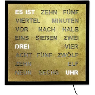 AMS Wanduhr 1271 - Quarzwanduhr mit Netzteil, Küchenuhr, geräuschlose Uhr, Metallgehäuse, 40x40cm, Wohnzimmeruhr, Wortuhr