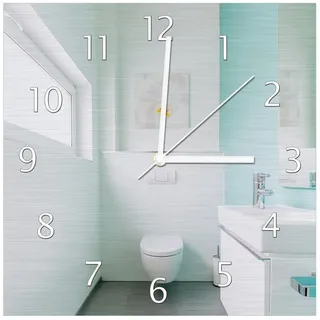 Wallario Wanduhr Badezimmer Gästetoilette Innenansicht - WC und Waschbecken (Aluverbunduhr) grün