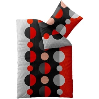 aqua-textil Concept Bettwäsche 200 x 220 cm Mikrofaser Bettbezug Sally Punkte Streifen Schwarz Grau Rot
