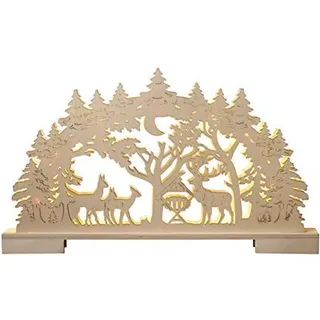Bonetti LED Lichterbogen - Schwibbogen aus echtem Holz | mit 10 Led beleuchtet | warm-weiß | mit Timerfunktion | kabellos (Wald mit Futtekrippe)