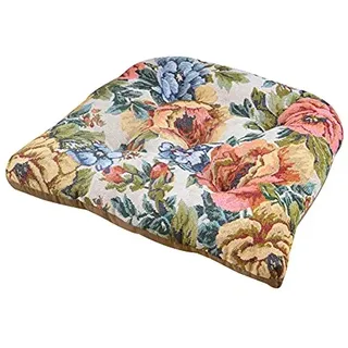 FANSU Stuhlkissen mit Bändern, Blumen Drucken Sitzkissen Jacquard Weiches Stuhl Auflage Tatami Komfortable Sitzpolster für Indoor Zuhause Stuhl Balkon Garten (45x45x7cm,Landhausstil)