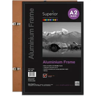 Seco A2-Bilderrahmen aus gebürstetem Aluminium mit Plexiglas-Sicherheitsglas, magnetisch, perfekt für zu Hause/Büro, 18 mm Rahmenkante, schwarz