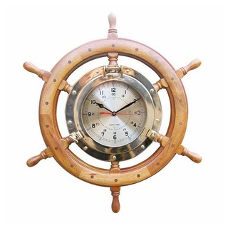 Linoows Uhr Wanduhr, Bullaugen Uhr im Steuerrad 62 cm bunt|goldfarben