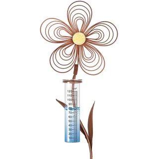 JAZUIHA Regenmesser für Garten frostsicher 110 cm Hoch Metall Blumenstecker | Dekorativer Niederschlagsmesser aus Glas mit Metall Erdspieß Wetterfeste Gartendeko in Rostoptik