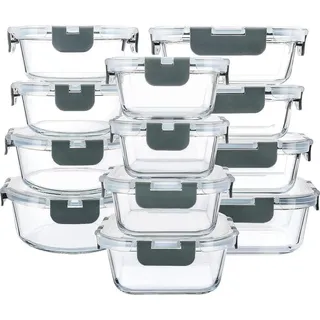 luxuskollektion Glas-Frischhaltedosen 24-teiliges Set - Behälter mit Deckel - Ofenfest
