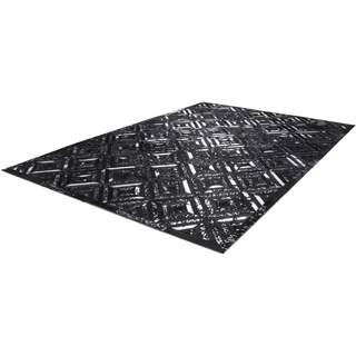 Teppich KAYOOM "Spark 410" Teppiche Gr. B/L: 80 cm x 150 cm, 8 mm, 1 St., schwarz (schwarz, silber) Esszimmerteppiche 100% Leder, Unikat, fusselarm, Allergiker & Fußbodenheizung geeignet