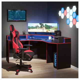 Vicco Gamingtisch Gaming Desk- Set Schreibtisch Gamertisch Kron Schwarz Rot Set 1 schwarz 224 cm x 87,2 cm x 60 cm
