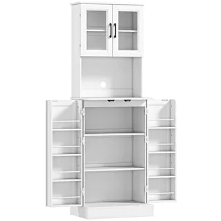 Homcom Küchenschrank Buffetschrank mit 4 Türen 60 x 39,5 x 180 cm Weiß