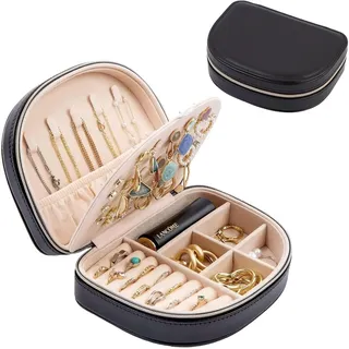 ProCase Reise Schmuckkästchen, Kleine Schmuckschatulle für Damen PU-Leder Aufbewahrungsbox Schmucketui Schmuckbox Schmuckaufbewahrung für Ringe Ohrringe Halsketten Geschenk- Schwarz