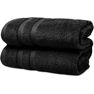 Towelogy® Luxe Handtücher 100% superfeine Baumwolle mit überlegener Weichheit und Saugfähigkeit Standardgröße Hotelqualität Badezimmer Handtuch-Set (Jet Black, 2)