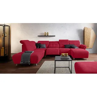 Home Affaire Wohnlandschaft HOME AFFAIRE "Manhattan U-Form", rot, B:345cm H:102cm T:247cm, Luxus Microfaser2 (90% Polyester, 10% Polyamid);Flachgewebe (100% Polyester);Luxus-Microfaser1 (100% Polyester), Sofas, Wohnlandschaft, 2 Sitze mit elektrischer Relaxfunktion, 