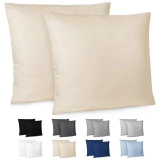Dreamzie Kissenbezug 80x80 cm, Set mit 2 - Kissenbezüge aus Mikrofaser mit Reißverschluss - Für Kissen 80x80 cm - Kissenhülle Oeko-Tex, Beige