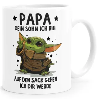 MoonWorks® Kaffee-Tasse Papa Sprüche Geschenk Vatertag Lustig Motiv Baby-Yoda mit Spruch Papa-Sohn weiß standard