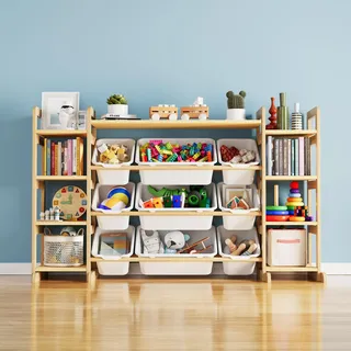 SpaceAid Großer Spielzeug-Organizer, 9 Regale, 9 Behälter, Spielzeug-Organizer, Bücherregal, Kinder-Aufbewahrungsregal, Spielzeugbox, Bücherregal für Schlafzimmer, Spielzimmer, Organisation