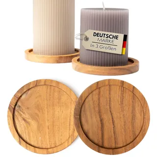 Plogis Kerzenteller - 2er Set Akazie Untersetzer für Kerzen bis 8 cm Durchmesser/Kerzenuntersetzer Holz Rund für Stumpenkerzen Taufkerzen Unterteller Kerzen Teller/Kerzenhalter Holz 6cm 7cm 8cm