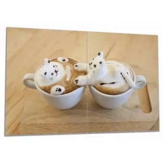 Wallario Herdabdeckplatte 80x52cm Süße Milchschaum Katzen auf Kaffee