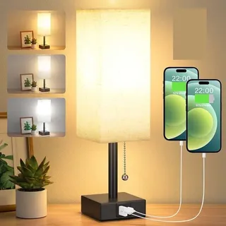 Nachttischlampe – Dimmbare Nachttischlampe Mit 3 Farben (3000/4000/5000 K) Mit Usb-a- Und Usb-c-ladeanschlüssen, Led-leuchtmittel Und Zugschalter Für Schlafzimmer, Wohnzimmer, Büro Und Kinderzimmer